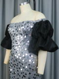 Sequins Plus Size Sexy Off Shoulder Puff Sleeve Party Dress