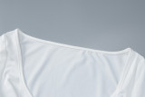 White Long Sleeve V-neck Crop Top and High-waist Slit Skirt 2PCS set