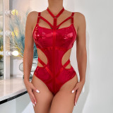 Deep-V Patent PU Leather Halter Sexy Teddy Lingerie