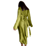 Wholesale Solid Loose Flare Sleeve Top Wrap Long Skirt 2PCS Set
