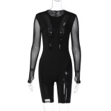 Wholesale Sexy Mesh Patchwork Long Sleeve Tight Fit Rompers