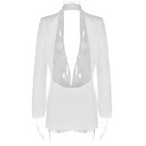 Wholesale Sexy Deep V-Neck Rhinestone Open Back Blazer Dress