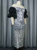 Sequins Plus Size Sexy Off Shoulder Puff Sleeve Party Dress