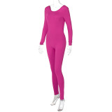 Wholesale Backless Solid Long Sleeve Sports Tight Jumpsuit
