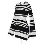 Striped Bell Bottom Sleeve Tie Open Back Sweater Dress