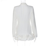 White Chic Long Sleeve Button Ruffle Blazer Dress