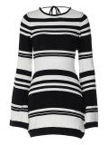 Striped Bell Bottom Sleeve Tie Open Back Sweater Dress
