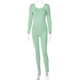 Wholesale Backless Solid Long Sleeve Sports Tight Jumpsuit