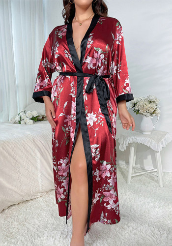 Plus Size Print Casual Loose Sexy Night-robe