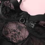 Black Lace Mesh High Waist One-piece Bodysuit Sexy Teddies Lingerie