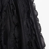 Wholesale Black Open Back Long Sleeve Crop Top and Skirt 2PCS Set
