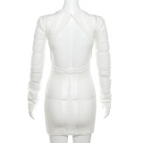 Wholesale Sexy Cutout See-Through Long Sleeve Slim Knitting Bodycon Dress