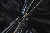 Sexy Black Long Sleeve Zipper Top and Shorts 2PCS Set