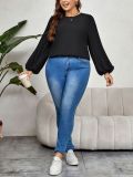 Black Long Sleeve Round Neck Casual Top