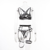 Black Mesh Hollow Garter Belt Sexy Lingerie Set