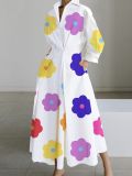 Print Long Sleeve V-Neck Fashion Long Dress