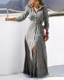 Print Long Sleeve Maxi Shirt Dress