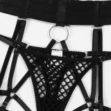Sexy Lingerie Hollow Mesh Erotic See-Through Bra Pantie Garter Lingerie Set