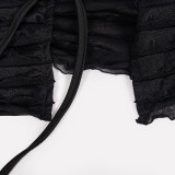 Wholesale Black Open Back Long Sleeve Crop Top and Skirt 2PCS Set