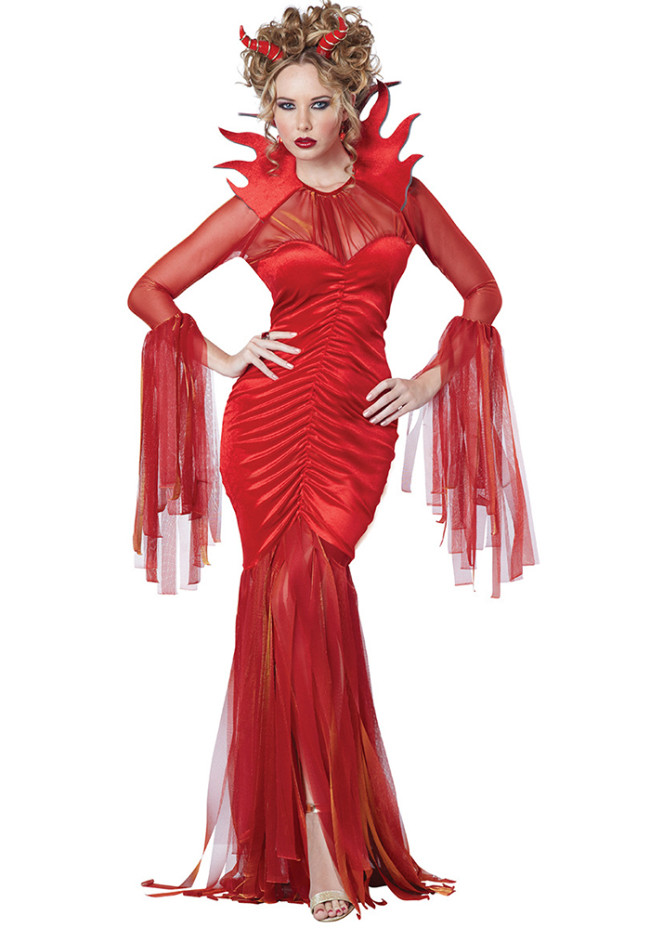 Halloween Goddess of Death Red Vampire Female Demon Costume Uniform Red Maxi Dress