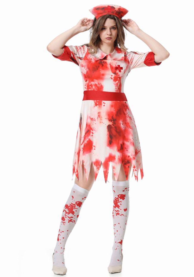 Halloween Costume Mary Nurse Costume Adult Horror Bloody Zombie Cosplay Party