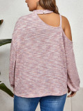 Pink Slash Shoulder Metal Straps knitting Loose Top