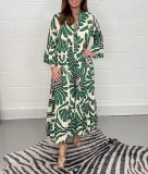 Wholesale Printed Long Sleeve Loose Long Casual Dresses