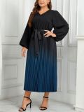 Plus Size V-neck Loose Contrast Pleated Dress