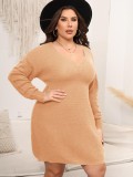 Plus Size V-Neck Slim Waist Sweater Dress