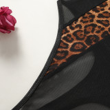 Leopard Patchwork See Through Mesh Open Crotch Sexy Bodysuit Teddies Lingerie