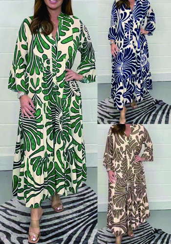 Wholesale Printed Long Sleeve Loose Long Casual Dresses