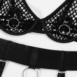 Sexy Lingerie Hollow Mesh Erotic See-Through Bra Pantie Garter Lingerie Set