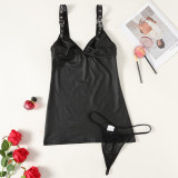 Black PU Leather Mesh Patchwork Nightdress Sexy Lingerie