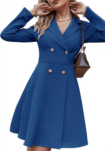 Solid Double Breasted Long Sleeve Blazer Dress