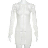 Wholesale Sexy Cutout See-Through Long Sleeve Slim Knitting Bodycon Dress