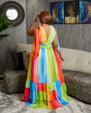 Wholesale Sexy Deep V-Neck Sleeveless Colorful Layered Maxi Dress