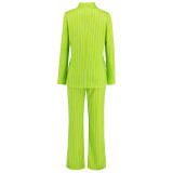 Trendy Striped Blazer Wide-Leg Trousers 2PCS Suit