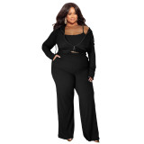 Plus Size Stretch Ribbed Three-Piece Set for Women