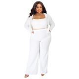 Plus Size Stretch Ribbed Three-Piece Set for Women