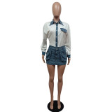 Fashion Two Pieces Shirt and Pocket Denim Mini Skirt