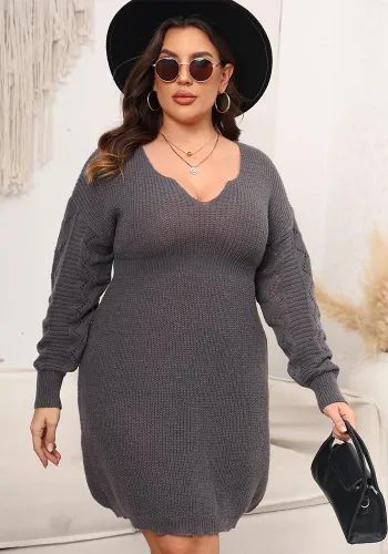 Plus Size V-Neck Slim Waist Sweater Dress