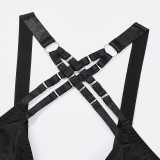 Cross Sexy Lingerie Push Up Bra Garter Belt Three-Piece Set