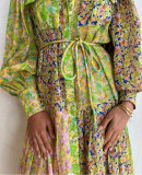 Floral Colorblock Balloon Sleeve Maxi Dress