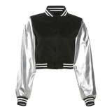 Wholesale Patchwork PU Leather Button Down Letter Embroidered Baseball Jacket