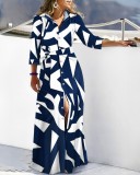 Print Long Sleeve Maxi Shirt Dress