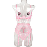 Sexy Hollow Out See-Through Mesh Four-Piece Lingerie Set with Nipple Cover