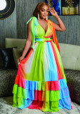 Wholesale Sexy Deep V-Neck Sleeveless Colorful Layered Maxi Dress