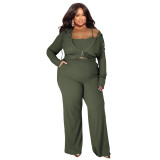 Plus Size Stretch Ribbed Three-Piece Set for Women