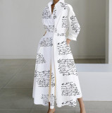 Print Long Sleeve V-Neck Fashion Long Dress