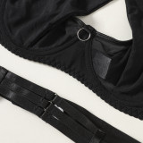 Black Mesh Hollow Garter Belt Sexy Lingerie Set